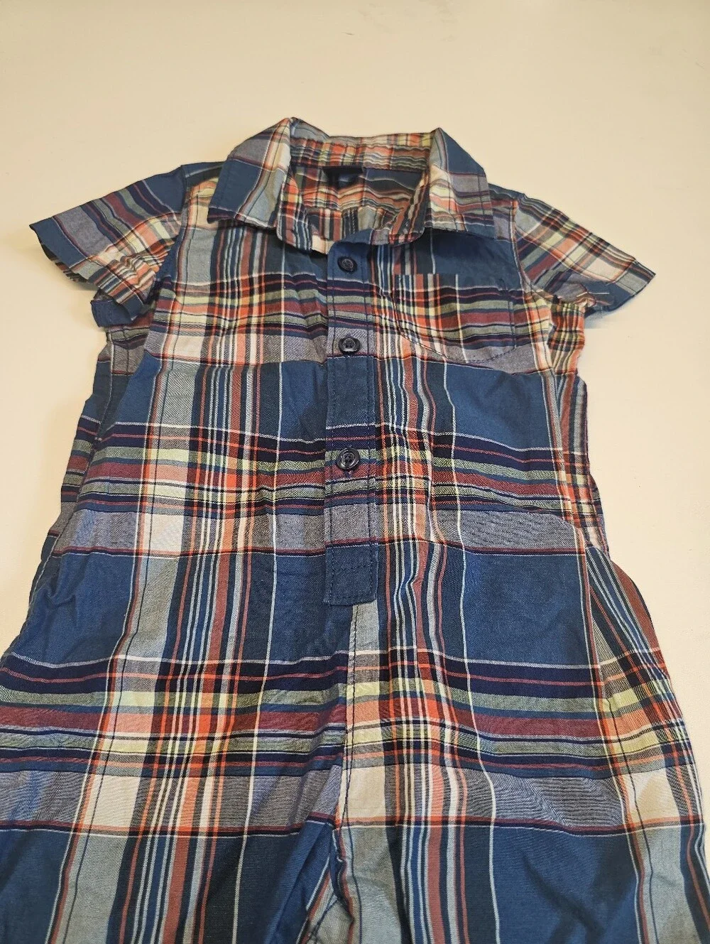 NWOT | 12–18 Months | babyGap Navy Multicolor Plaid Shortall Romper